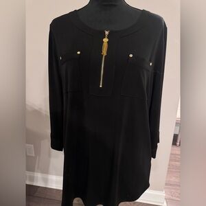 Ellen Tracy Black Top with Gold Chain Detail
